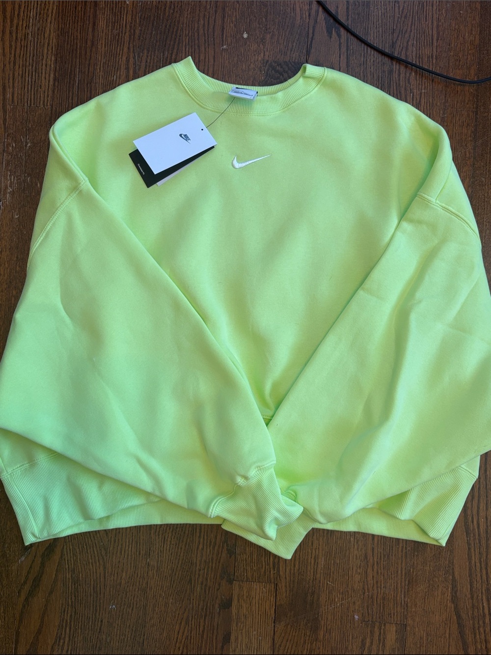 Nike Women's Lime Green Crewneck Sweatshirt with White Swoosh
